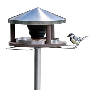 Vogelhaus mit Ständer wetterfest aus Edelstahl – Stabiles Vogelfutterhaus für draußen, modern aus Metall – Vogelfutterstation – Futterhaus für Vögel stehend