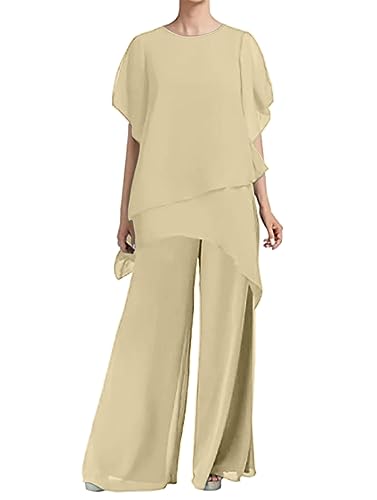 Women's Chiffon Mother of The Bride Dresses Pants Suits 2 Piece Scoop Neck Mother of Groom Dress for Wedding MIS16