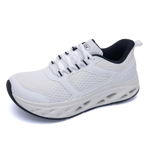 MAFEKE Womens Wide Toe Box Walking Shoes Orthotic Arch Support Sneakers Tennis Running Gym Shoes for Plantar Fasciitis Bunions WhiteBlack US 9