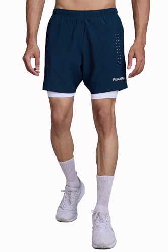 FUAARK Pantalones cortos de compresión 2 en 1 para hombre, para gimnasio, deportes, correr y actividades de ciclismo, con bolsillo láser, Verde pino, L