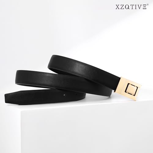 XZQTIVE Women's Leather Belt Fashion Ladies Thin Waist Belt for Dresses Jeans Pants with Gold Buckle3