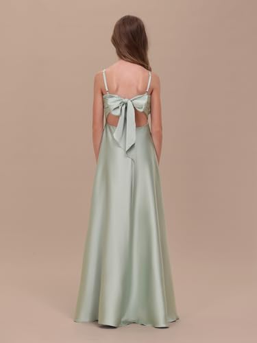 Satin Junior Bridesmaid Dress for Wedding A-Line Straps Bow Knot Flower Girl Dress Sleeveless Long Formal Events Gown4