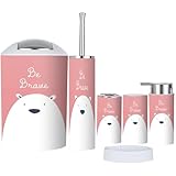 Bathroom Accessories Set 6 Pcs Nursery Wall Art Animals Baby Poster Cute Animal Nursery Toothbrush Holder Cup Soap Dispenser Soap Dish Toilet Brush Holder Trash can for Countertop Decor