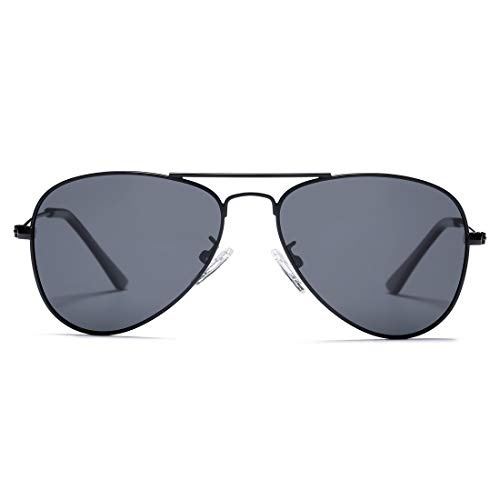 COASION Kinder Pilotenbrille mit Edelstahl Metall Gestell, verspiegelt oder getönt, Fliegerbrille, Sonnenbrille (A6 Schwarzer Rahmen/Graulinse)