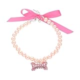 Luxshiny Collar de Fiesta para Perros y Gatos Pequeños Perlas y Decoración de Hueso, Ajustable en Rosa, Accesorio para Ocasiones Obsequios y Regalos