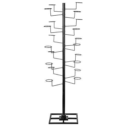 Mygift 6 Foot Modern Freestanding Black Metal Hat Organizer Rack, 360 Degree Rotating Wig Or Cowboy Hat Display Stand With 20 Customizable Circular Hooks #TOP5