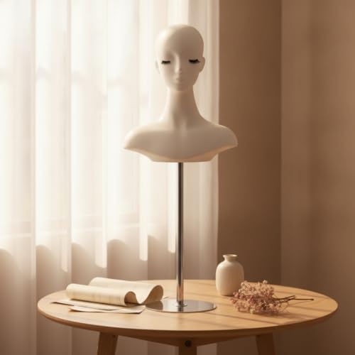 Maniquí de busto tridimensional blanco con soporte telescópico regulable 3