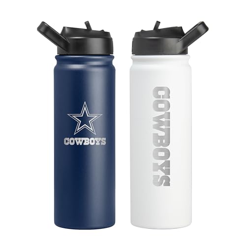 FANMATS NFL Dallas Cowboys 24 oz Stainless Steel Water Bottle 2 Pack Team Color & White | Easy to Carry Lid