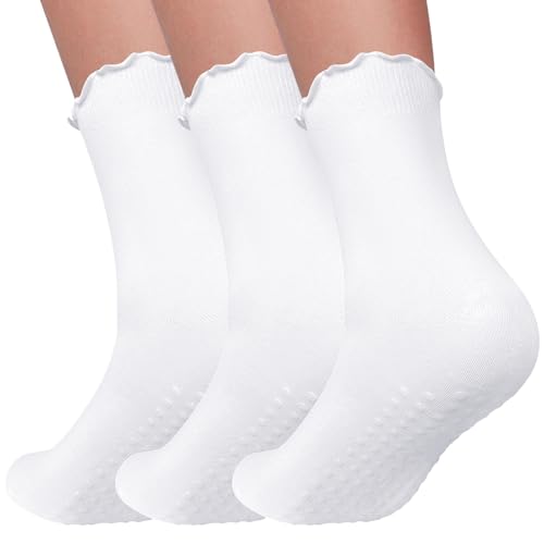 Elapse Space 3 Pairs Pilates Socks with Grips Non Slip Ruffle Yoga Grip Socks for Women