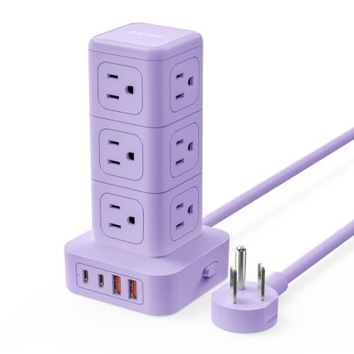 ORICO Power Strip Tower with Multiple Outlets Tower Extension Cord with 12 AC Outlets 4 USB Ports (2 USB C) Space Saving Design 5FT Cord Power Tower for Home Office Dorm - TPP20