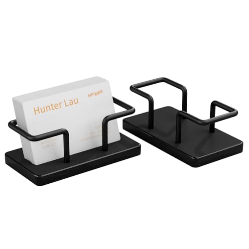 Image of NIUBEE Acrylic Business Card Holder: Metal Business Card Display Stand for Desk - Frosted Gift Card Organizer for Office, Reception, Desktop (Black) - 2pack