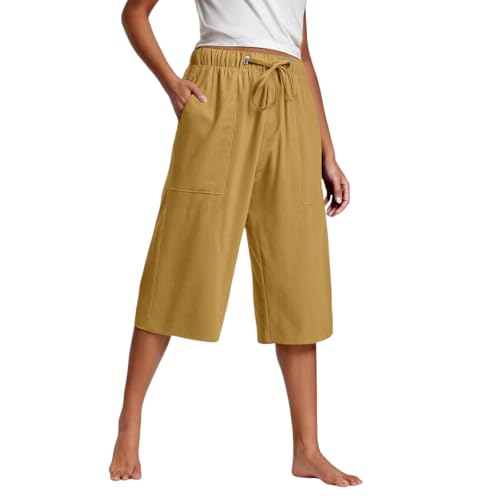 2025 Summer Capri Pants for Women High Waisted Wide Leg Lounge Pant Drawstring Causal Palazzo Trousers with Pockets