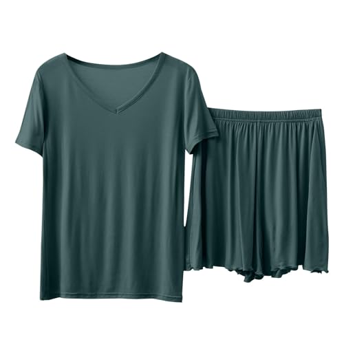 Pijama Informal de Piezas de Manga Corta para Mujer lencería Sexy Mujer (Green, L)