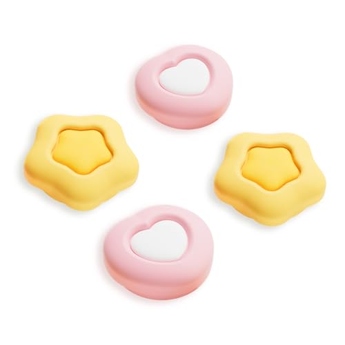 GeekShare 4pcs Thumb Grip Caps Compatible with Switch 2, Anti-Slip Silicone Thumb Grip Caps for Switch 2025（Cream Heart）
