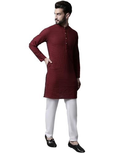 Maple Clothing Men's Chikankari Kurta Pajama Cotton Indian Wedding Outfit Party Bollywood Dress2