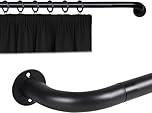 Imperial Rooms Curtain Pole Metal Extendable Room Darkening Blackout Curtain Rod with Curved Pole - Adjustable Curtain Poles for Eyelet Curtains (Matte Black, 120-210cm, 48 to 83 Inches)