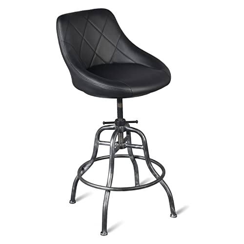 FUBIRUO Taburete de bar redondo de poliuretano industrial con respaldo de metal, altura ajustable, giratorio, para el hogar, cocina, bar, taburetes con reposapiés de 22.45 a 27.2 pulgadas, color