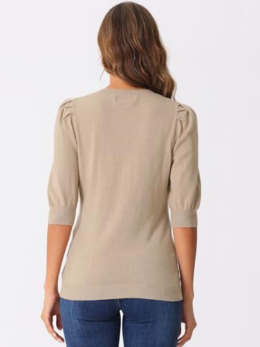 Image of Allegra K Sweater Tops for Women Puff Short Sleeve V Neck Trendy Business Casual Summer t Shirt Blouses