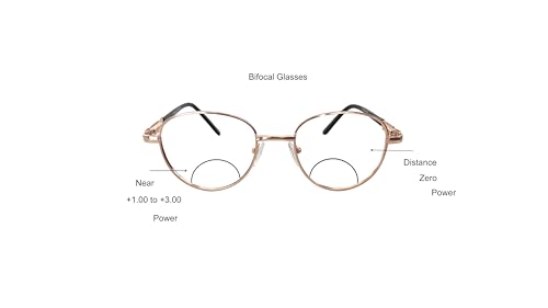 Image of Bifocal Distance Zero Near +1.00 to +3.00 Reading Glasses For Men Women, Metal Oval Shape Medium Size Full Frame With Unbrekable Anti Reflected Fibre Glasses