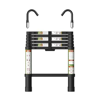 RIKADE Telescoping Ladder 6.5FT & Attic Ladder - Aluminum Extension with Non-Slip Feet & Locking Hook, 330lb Heavy Duty for RV/Roof/Loft Access