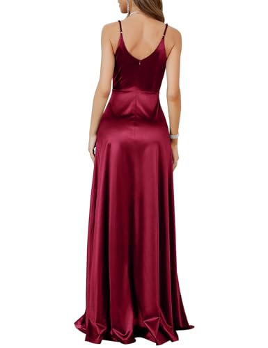 Image of MUXXN Women's Gorgeous Spaghetti Strap V Neck Stain Split Evening Party Maxi Dress