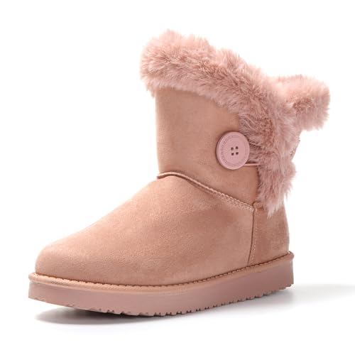 JOMIX Botas Mujer Invierno Clásicas Botas Nieve Mujer con Botones Botas de Piel Sintética con Peluche Cómodos, Rosa, 37 EU