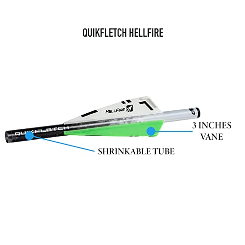 New Archery Products Quikfletch Hellfire Stabilizing Fletching - White/Green, 3" Vane