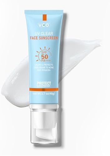 VGO Clear Face Sunscreen SPF 50, Hydrating Sun Essence Face Sunscreen Leaves No Sticky Feeling Travel Size Sunscreen Against UVA and UVB Rays 50ml / 1.7oz