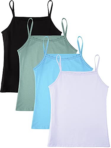 Image of SATINIOR 4 Pieces Girls Dance Tank Top Sleeveless Spaghetti Strap Crop Tank Top for Dancewear