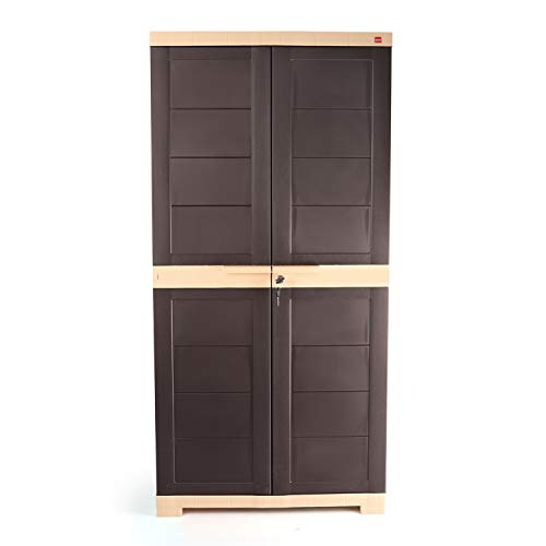 Image of Cello Novelty Big Bookshelf, Brown & Beige | 2 Dustproof Doors | Space Saving Cupboard | Plastic Book Shelf | Multipurpose Book Shelf for Home, Office | Book Organizer for Library