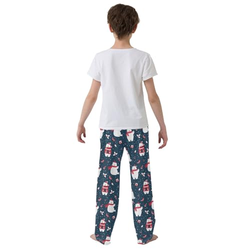 ZZXXB Christmas Bear Candy Cane Boys Long Pants Soft Trousers Elastic Waist Kids Lounge Bottoms with Pockets S-XL3