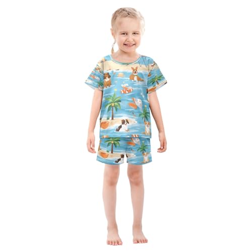 Summer Vacation Dog Kids Pjs Set Boys Girls Summer Short-Sleeve Sleepwear Pajamas 2PCS3