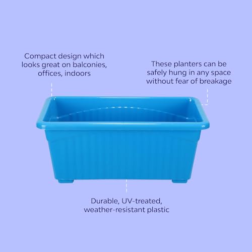 Image of NAYRA Plastic Window Planter - 14 Inch, Blue | Rectangular Planter for Home & Balcony Garden | Flower Pot for Home Plants and Gardens | Suitable for Home Gardening (Set of 2)