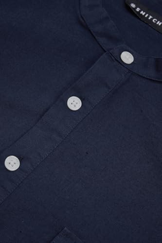 Image of SNITCH Men Casual Kurta Shirt | Regular Fit Full Sleeve Mandarin Collar Solid Pattern | Premium Cotton Linen Blend & Breathable Fabric for Festive Season & Holiday Wear