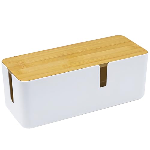 Boîte Range Câbles Grande – Cache Multiprises et Chargeurs, Boite Cache Cable pour Le Bureau et la Maison, Blanc, 30 x 12 x 12 cm