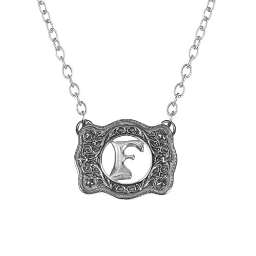 Belt Buckle Necklace Western Style Initial Letter Pendant Necklace, Decorative Belt Buckle Frame Design