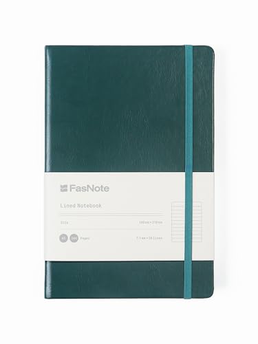 Image of A5 Lined Hardcover Notebook, 100 GSM Paper, Dark Green | Soft-touch Alpha3 PU cover, lay-flat sewn binding, elastic closure, ideal for work, meetings, planning, and note taking