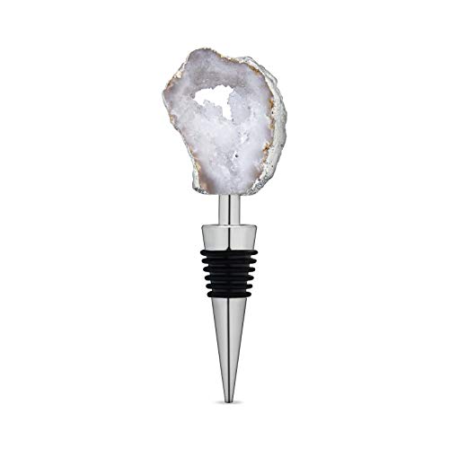 Twine White Geode Bottle Stopper, Crystal Wine Bottle Stopper, Fits Standard Wine Bottles, Geode, Stainless Steel, Silicone, Set of 1