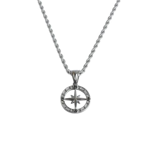 Juozyve Colliers Homme Argent Acier Inoxydable : Collier avec Pendentif Boussole Bijoux Cadeau Collier avec chaîne pour Hommes Femmes