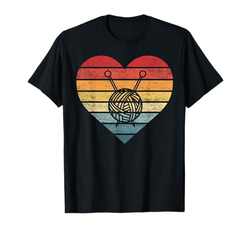Knitting Crochet Lover Gifts Retro Sunset Yarn Funny Knitter T-Shirt