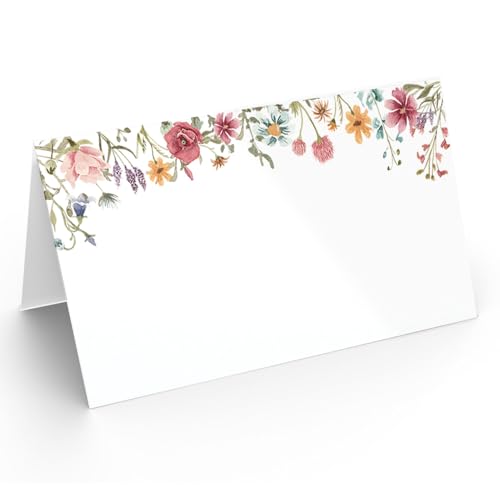 Printed Party Place Cards for Table Setting – Set of 25 Blank Name Cards – Wildflower Design for Weddings, Bridal Showers, Baby Showers, and Dinner Parties