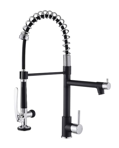 Image of Fapully Kitchen Sink Faucet, Pull Down Sprayer Kitchen Faucet Black&Chrome
