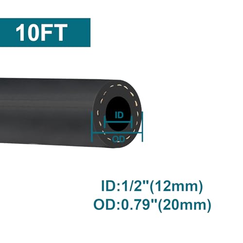 1/2 Fuel Line, NBR Rubber 1/2 Fuel Hose Nylon Braided, Fuel Line Hose for Automotive Vehicles(10FT)