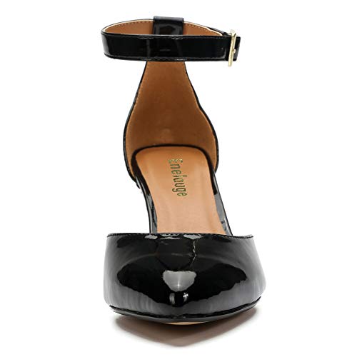 Enelauge Women's Low Kitten Heels Pumps Closed Pointed Toe D'Orsay Ankle Strap Dress Bridal Wedding Shoes4