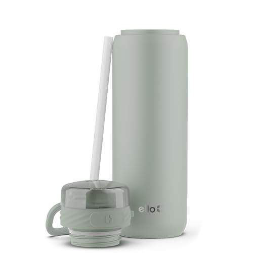 Ello Cooper 22oz Stainless Steel Water Bottle with Straw and Carry Handle, Double Walled and Vacuum Insulated Metal, Leak Proof Locking Lid with Soft Silicone Spout, Reusable, BPA Free, Sage