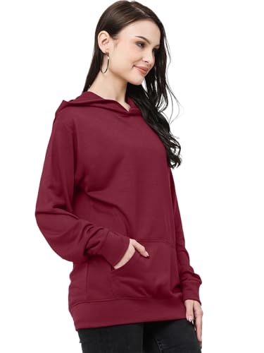 Image of LEOTUDE Women's Loose Fit Drop Shoulder Hooded Neck Loopknit Sweatshirt (Color Maroon)