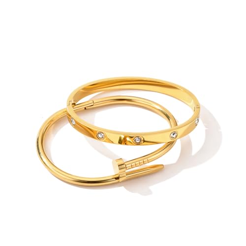 18K Gold Plated Love Nail Bangle Bracelet Set Stackable Stainless Steel Bangle Set for Love Trendy Jewelry4