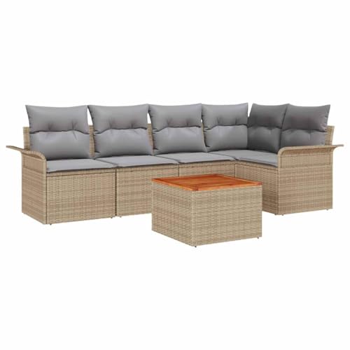 vidaXL Gartensofa-Set mit Kissen 6 pcs Beige Poly-Rattan, Moderne, robuste, modulare, leichte Outdoor-Sofa-Sammlung, Gartenlounge, Rattan-Sitzgruppe, UV-beständig