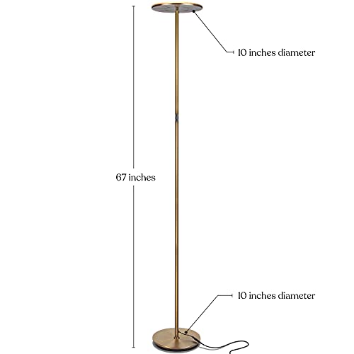 Brightech Sky Flux Dimmable Led Floor Lamp – Super Bright Floor Lamp For Living Room And Offices – Torchiere Standing Lamp With 3 Light Options, Tall Lamp For Bedroom Reading And More - Brass #TOP1