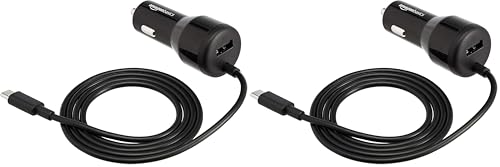 Image of Amazon Basics 30W Fast Car Charger, 1 USB-C (18W) Cable with PD, 1 USB-A (12W) Port, Apple MFi Certified, for Phones (iPhone 16 /15 /14 /13 /12 /11 /X, Samsung, and More), Black (Pack of 2)